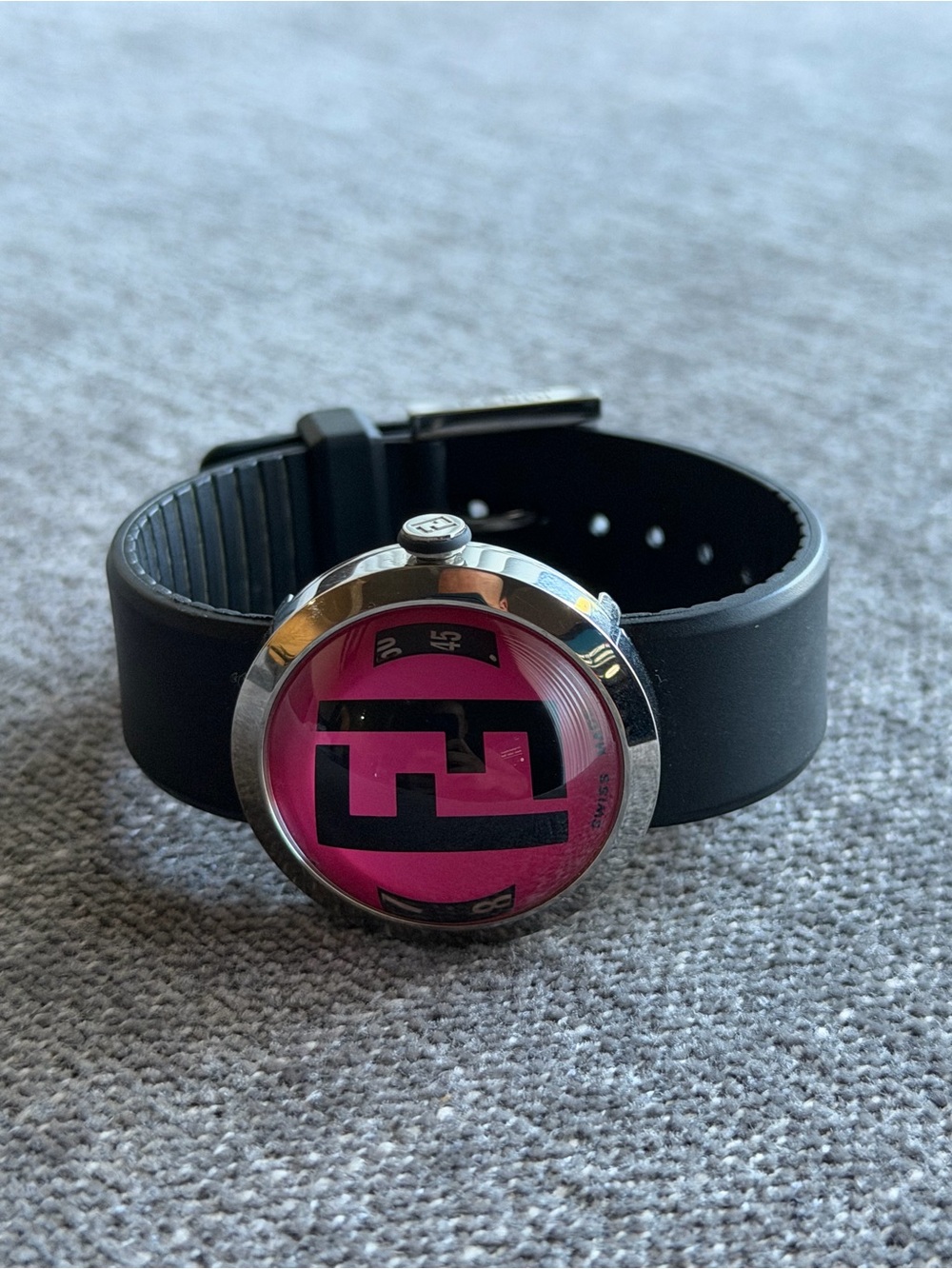 Fendi Black Strap Vibrant Pink Dial Watch